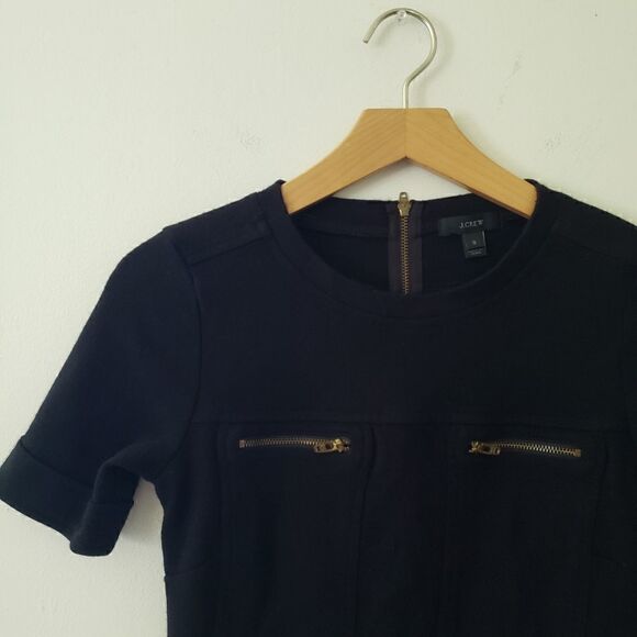 J. Crew Wool Zip Pocket Dress Black Womens Size 0 Mini - Picture 2 of 7